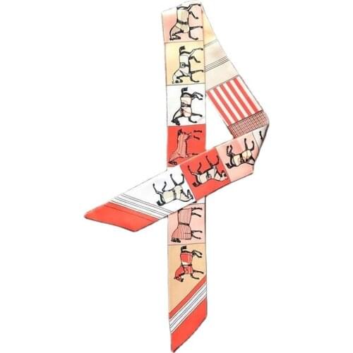 Fashion Horse Print Womens Silk Scarf Pareo Beach Multifunctional Tied Bag Handle Small Ribbon Ladies Headscarf Hair Band JK14