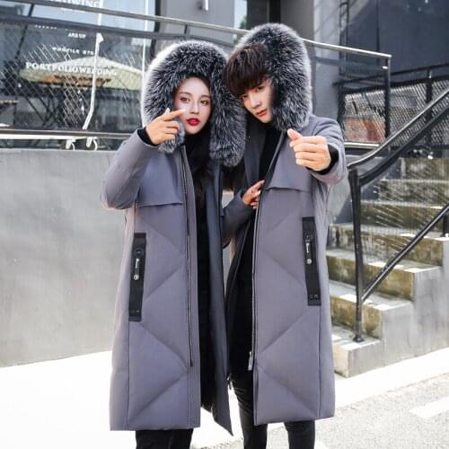 Winter Jacket Men Parka Couple Down Jacket Fox Big Fur Collar Korean Plus Size Coat Women Jackets Casaco Masculino KJ632