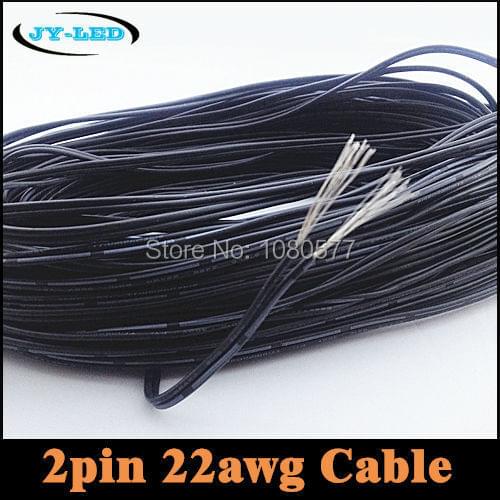 20 meters / lot 2pin Tinned Copper Black 22awg Extension Cable, PVC insulated Electric Wire, Excellent Quality and Free Shipping