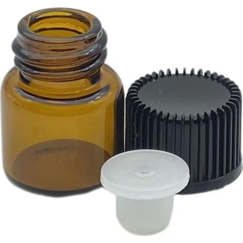 200pcs Small 1/4 Dram 1ml Amber Glass Bottle with Orifice Reducer Mini Essential Oil Perfume Sample Vial Free Shipping