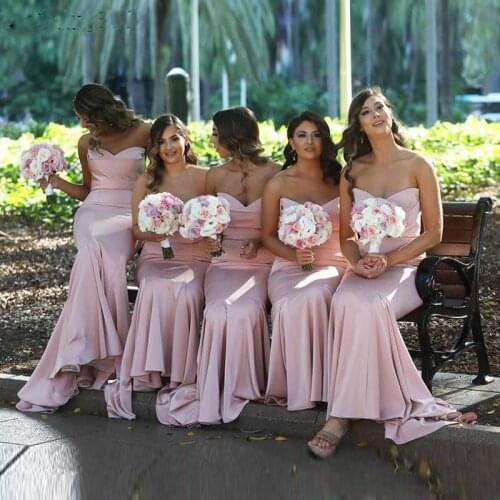 2019 Simple Sweetheart Floor Length Long Wedding Guest Dress for Party robe demoiselle d'honneur Pink Bridesmaid Dresses Cheap