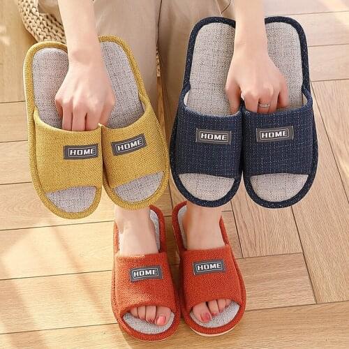 2021 Four Seasons Home Slippers Couple Slippers Woman Indoor Linen Slippers Men Breathable Floor Slippers Non-slip Big Size Shoe