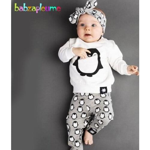 Babzapleume Spring Autumn Newborn Clothing Sets Cute Long Sleeve T-shirt+Pants+Headband Baby Boys Girls Clothes 3PCS Suit BC1380