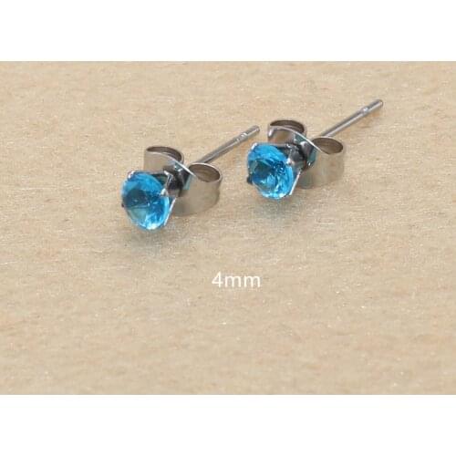 4mm AAA Round Colorful Tea Green Zircons Stud Earrings With Stianless Steel Needle Brief Jewelry 20 Colors For Choose No Allergy