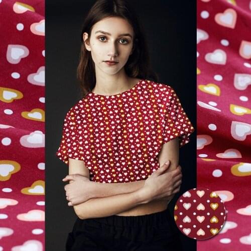 White waxberry Wine red love printed silk double crepe fabric silk spring and summer womens shirt handmade diy fabric free ship