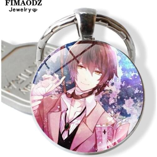FIMAODZ Bungo Stray Dogs Keychain Dazai Osamu Nakajima Atsushi Glass Dome Alloy Pendant Key Chain Ring for Men Women Gift