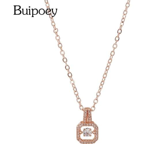 Buipoey High Quality Rose Gold Square Pendant Necklace For Women Original Cubic Zirconia Charm Stainless Steel Necklace Gift