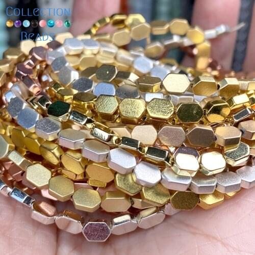 4x6mm Natural Stone Hexagon Matte Dull Polished Hematite Loose Beads For Jewelry Making DIY Charm Bracelet Necklace Accessories