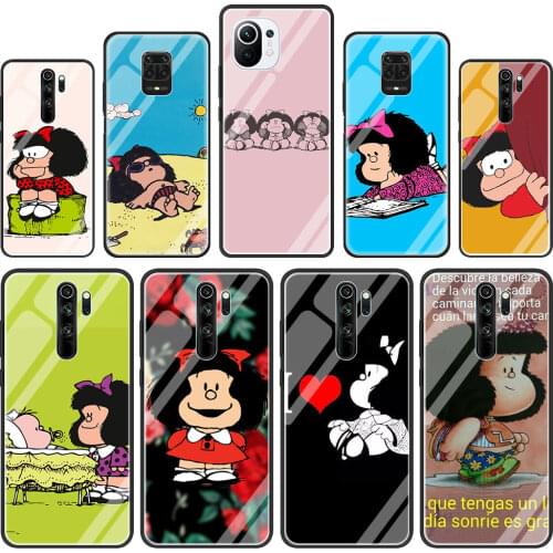 Mafalda Tempered Glass Phone Case for Xiaomi Redmi Note 9S 8 Mi Poco X3 NFC 9 7 8T 10 Lite 9T 10T K40 Pro 9C Cover
