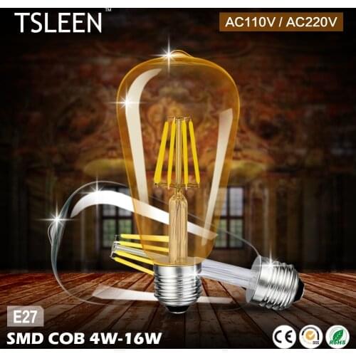 Cheap Edison LED Lamp 220V E27 ST64 LED Filament Light 110V Edison Bulbs Retro Glass Retro Candle Lighting Gold 4W 8W 12W 16W