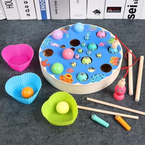 Kids Magnetic Fishing Catching Worms Clipping Beads 3 in 1 Board Game Puzzle Toy Baby indoor Fishing Toys