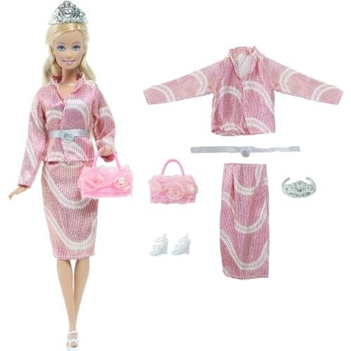 Elegant Doll Dress Coat Skirt Fashion Lace Flower Handbag High Heels Sandals Crown Belt Clothes for Barbie Doll Accessories