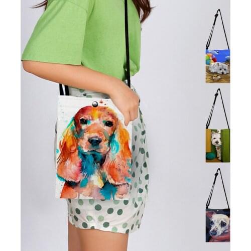 Oil Painting Dog Artwork Crossbody Canvas Shoulder Bag Small Tote Bags Pouch Bulldog Terrier Schnauzer Print Women Handbags