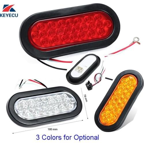 KEYECU 2X 6" Oval Trailer Tail Lights - 24 LED Turn Stop Brake Trailer Lights for RV JEEP Trucks (DOT Certified, Grommet & Plug)