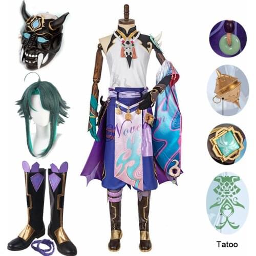 Genshin Impact Xiao Cosplay Costume Kimono Uniform Shoes Wig Mask Cosplay Anime Game Halloween Costumes For Men Women