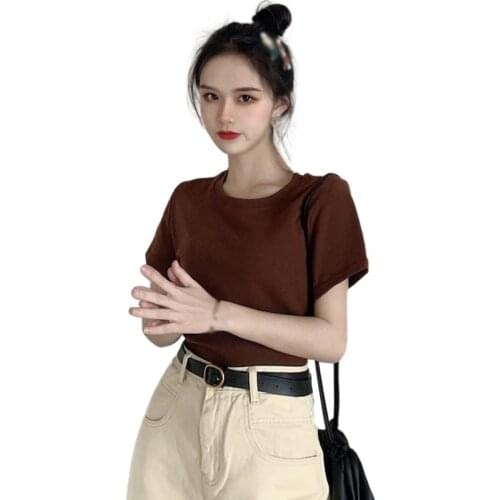 Summer Ladies' Tops Solid Color Student Casual Korean Style Short-sleeved Tee Shirt