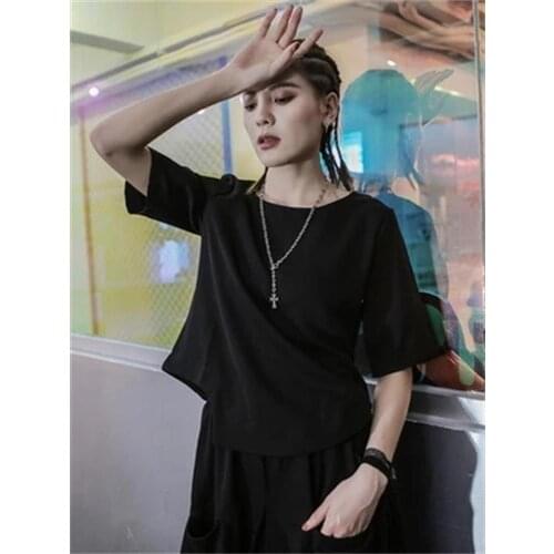 2021 large size summer irregular simple round-necked short-sleeved t-shirt leisure fashion jacket yubari style