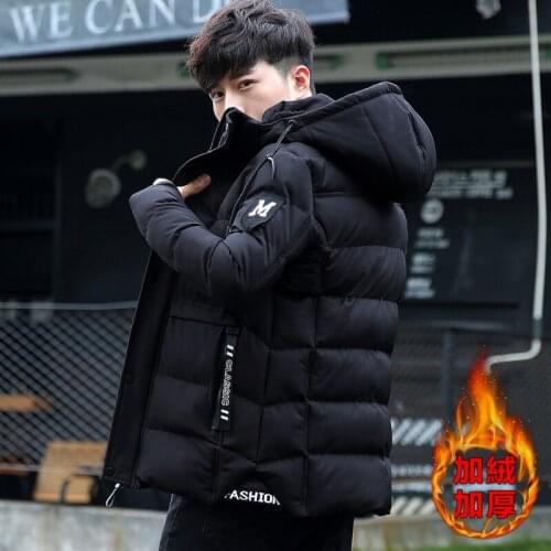 Fashion Mens Clothing Winter Hooded Warm Cotton Jacket Korean Style Youth Slim Fit Plus Velvet Thick Padded Coat Puffer Jackets