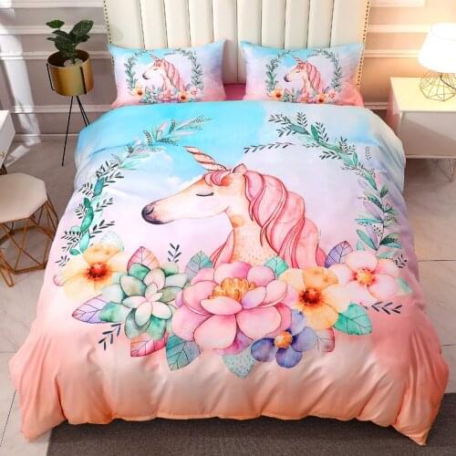 Fashion 3D Children Bedding Sets Gifts Unicorn And Colorful Horse Printing Duvet Cover Sets For Kids Girls Boys 2/3pcs