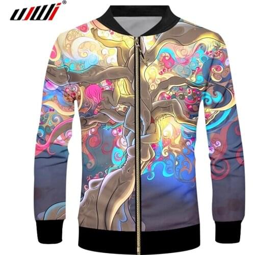 UJWI 2019 3D Full Printing Men Colorful tree Jacket Long Sleeve Oversized Dropshipping Streetwear Hip Hop Jackets Hot