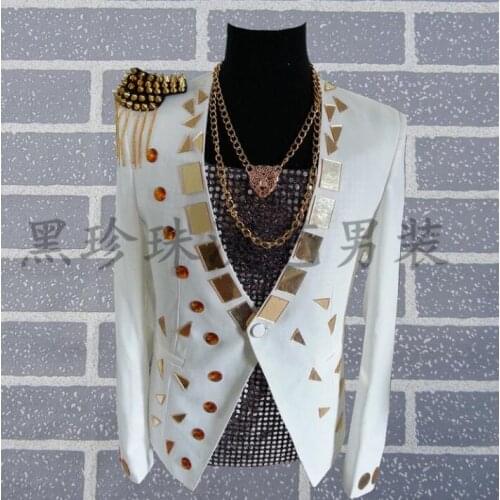White men suits designs masculino homme terno stage costumes for singers men sequin blazer dance clothes jacket style dress rock