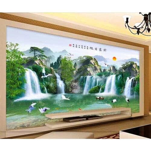Beibehang Custom wallpaper 3d sunrise Dongsheng red sun landscape new Chinese backdrop wall paper papel de parede 3d wallpaper