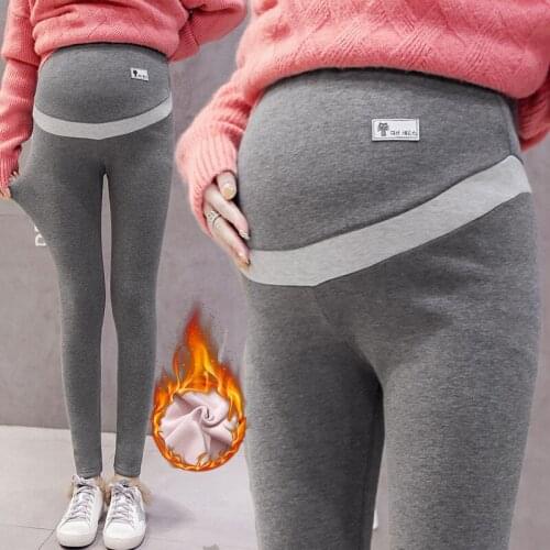 Autumn Winter Thick Warm Cotton With Velvet Maternity Legging Adjustable Belly Pants Clothes for Pregnant Women Pregnancy