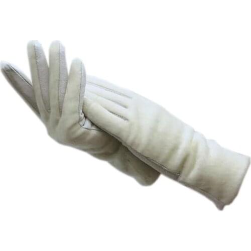 Gloves winter ladies wrist fashion sheepskin gloves white new warm womens leather AB version thick lining imitation sea lion ha
