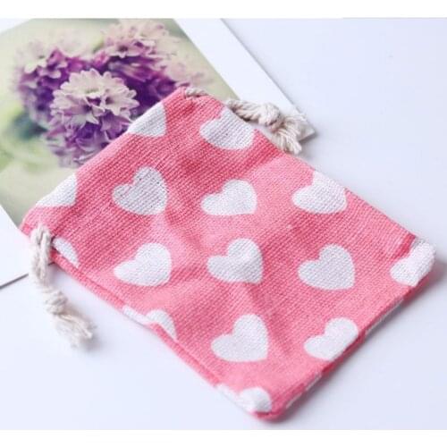 Pink Heart Linen Jewelry Gift Pouch 8x10cm 9x12cm 11x14cm 13x17cm pack of 50 Party Candy Bags Drawstring Sack