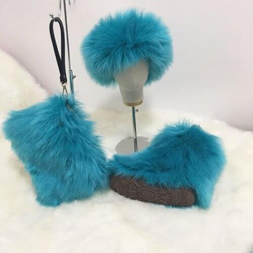 Fluffy Plush Furry Boots Men Winter Warm Shoes Fashion Women Furry Snow Boots With Handbag Headband Three Purse Sets Brand Boots