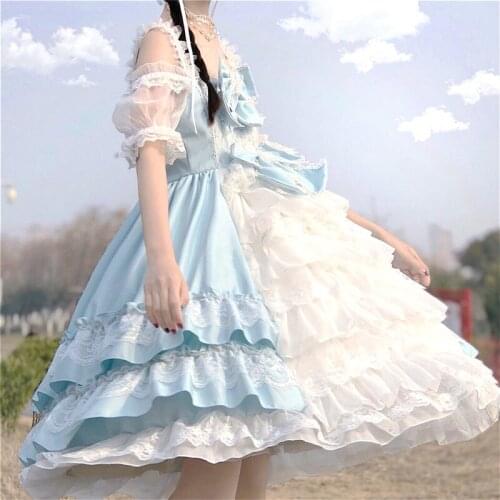 Luxury Lace Pink Bow Lolita Op Gothic Lolitas Dress Kawaii Vestido Kawaii Sweet Girl Tea Party Cosplay Anime Clothes Victorian