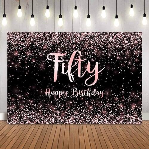 Rose Glitter Birthday Backdrop fifty Fabulous Photo Background Studio Shiny Birthday Theme Party Decoration Supplies Props