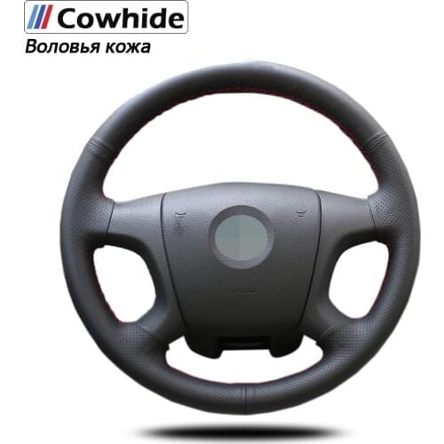 Hand-stitche Black Genuine Leather Car Steering Wheel Cover for Skoda Octavia 2005-2009 Fabia 2005-2010