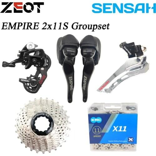 SENSAH EMPIRE 2x11 Speed 22S Road Groupset Carbon Fiber Shifter Lever + Rear Derailleur + KMC X11 Chain + SUNSHINE Cassette 28T