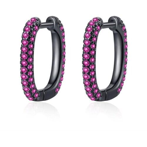 Trendy 925 Sterling Silver Earring For Women Party Accessories Full Stone Girl Luxury Crystal Black Hoop Earring Female Jewelry