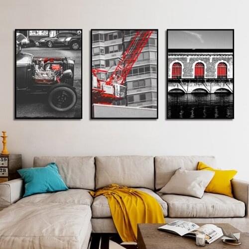 Gray-Red Contrast Visual Impact Printing Canvas Minimalist Landscape Home Wall Painting Art Photography Unframed