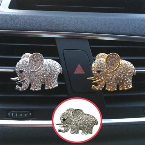 Cute Elephant Rhinestones Car Air Vent Freshener Perfume Clip Diffuser Decor