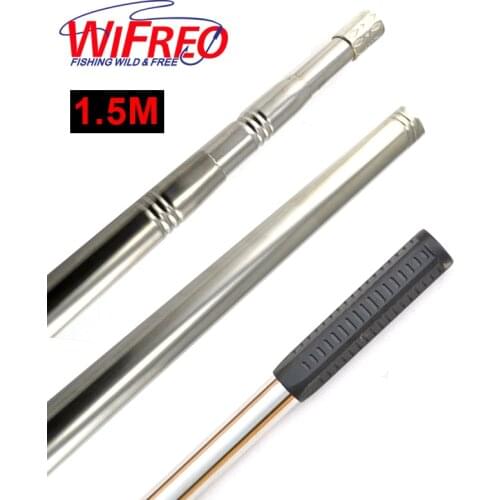 Stainless steel foldable 1.5m length Fishing adjustable spear fork hook harpoon landing net handle with 8mm screw