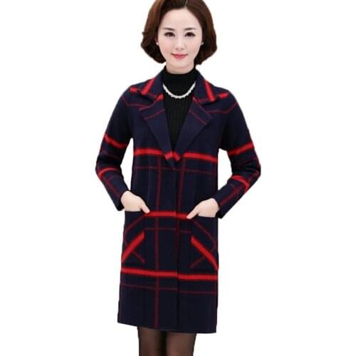Middle-aged Elderly Women Sweaters Cardigan Autumn Winter Single-breasted Jacket Female lattice Plus Size Knit Sweaters R714