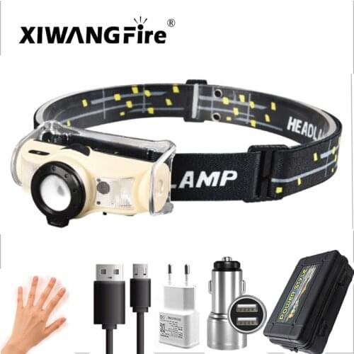 LED Rechargeable Sensor Headlight New Zoom Outdoor Camping LED Portable Running Light Fishing Red Light Warning Light Led Torch