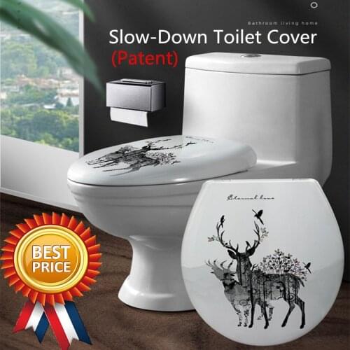WC Slow-Close Toilet Seats Cover Abattants WC Toilet Seat Lid Thicken Replacement Universal U Type Printing PP Board Toilette