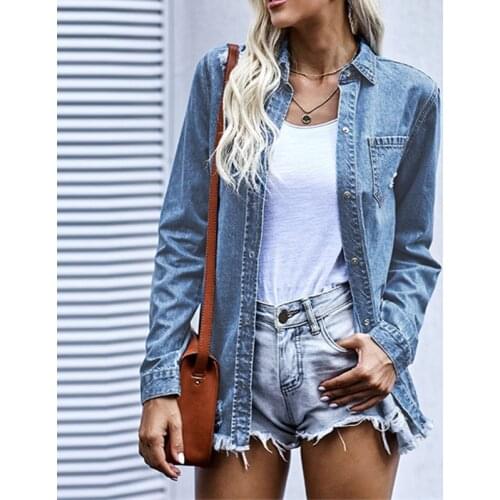 2021 Winter Autumn Long Sleeve Cropped Denim Coat New Worn-out Womens Coat Jeans Vintage Oversized Jean Jacket Women Gothic