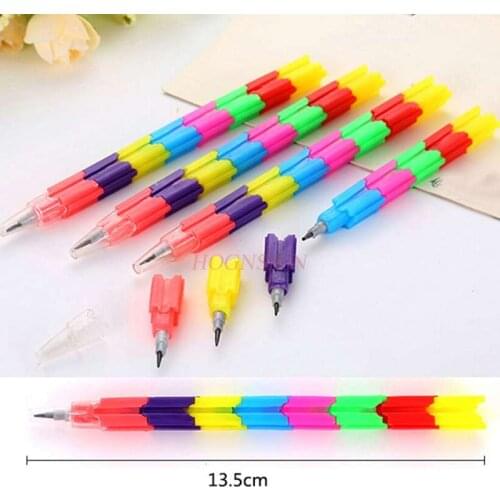 1pcs Rainbow multifunctional bullet head building block pen pencil free sharpening student learning utensils building blocks