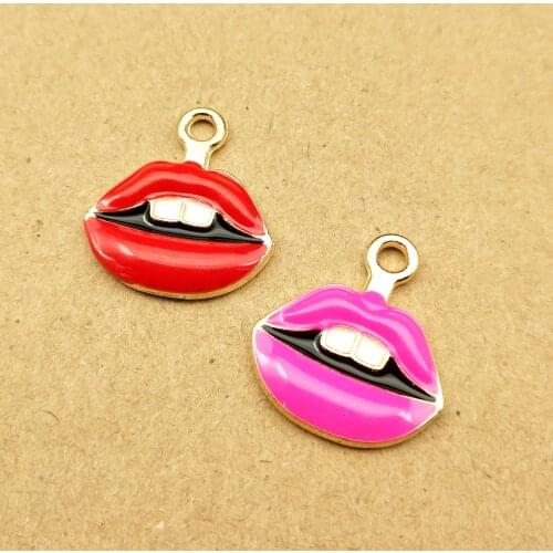 10pcs 17x20mm enamel mouth lips charm for jewelry making fashion charm earring pendant bracelet charms diy charm