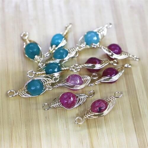 2021 New 10pcs Hand-made Gold-plated Red Blue Gemstones Charm Connector for Jewelry Necklace Pendant Bracelet Production