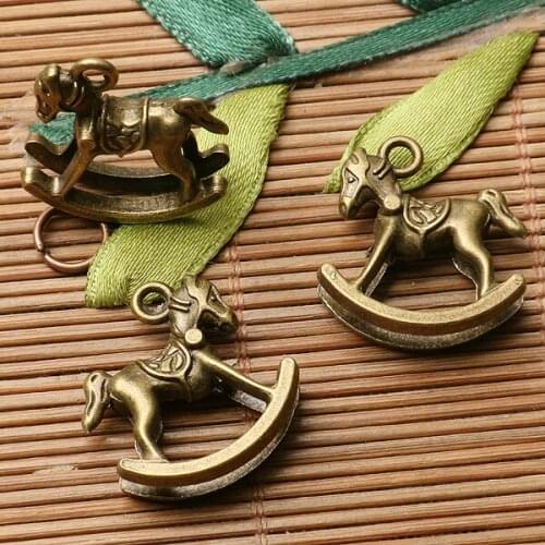 10pcs antiqued bronze color crafted rocking horse design charms EF2917