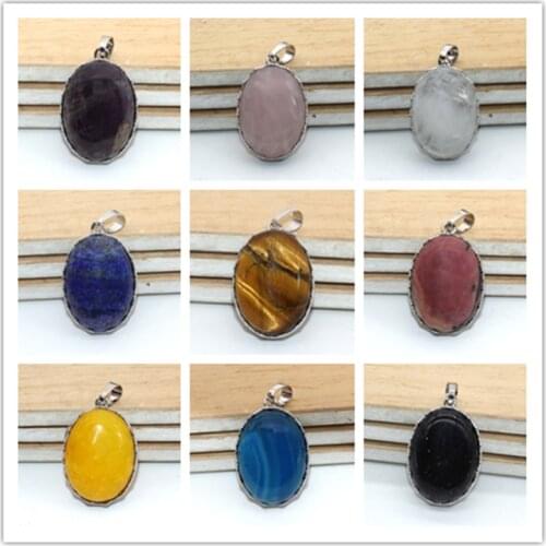100-Unique 1 Pcs Silver Plated Oval Shape Tiger Eye Stone Pendant Stripe Blue Agates Jewelry