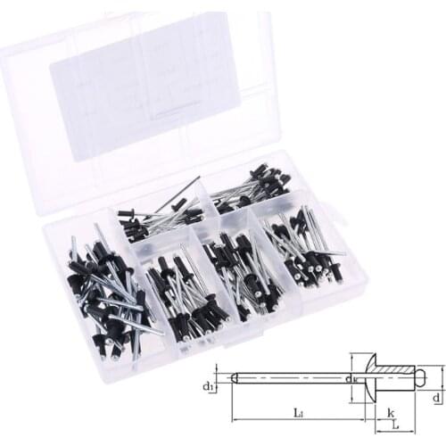 120Pcs/set M2.4 M3.0 M3.2 M4 Black Aluminium Blind Rivets Nail Decoration Pop Rivets For Furniture Assortment Kit