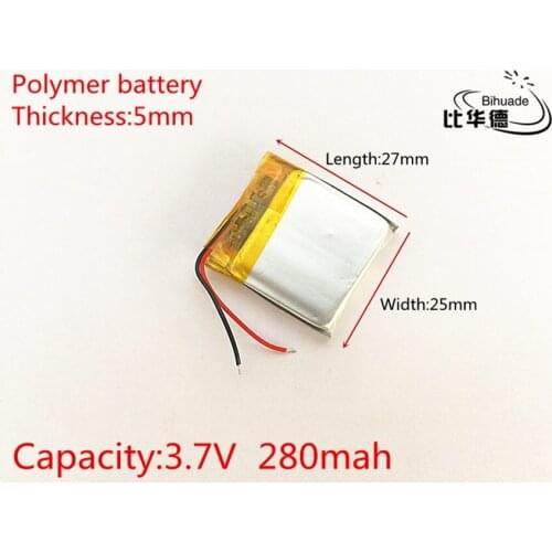 3.7V 280mAh 502527 Lithium Polymer Li-Po li ion Rechargeable Battery cells For Mp3 MP4 MP5 GPS PSP mobile bluetooth