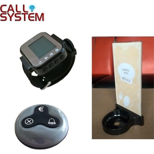 433.92mhz 2 watch pager 10 euro button 10 menu holder Restaurant Call Transmitter Service System